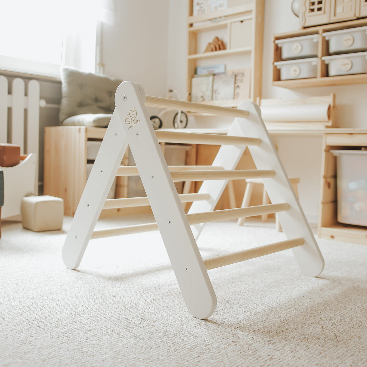 MeowBaby Wooden Climbing Ladder with Slide – White