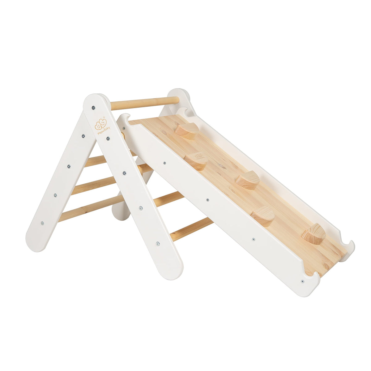 MeowBaby wooden ladder with slide and climbing wall in white