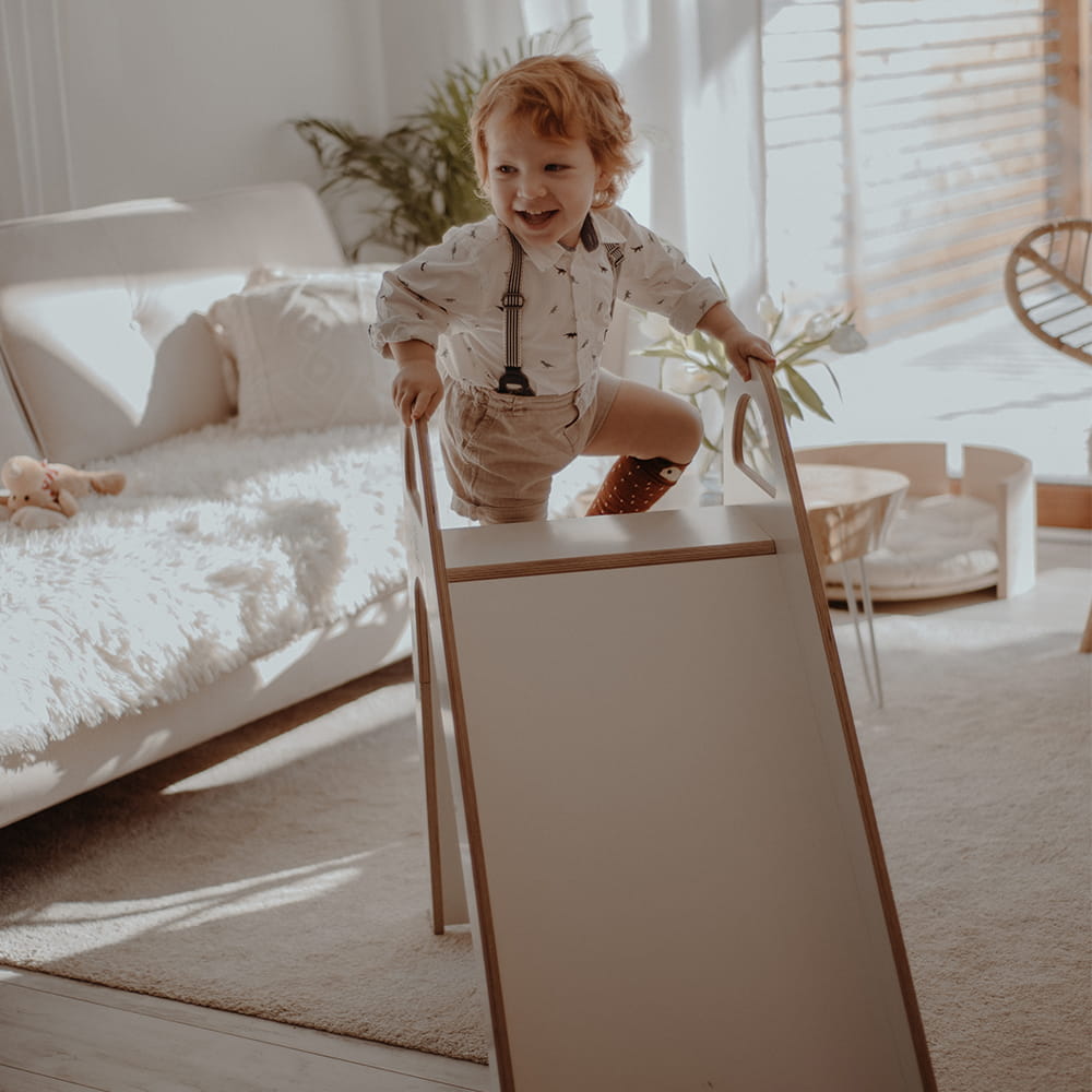 MeowBaby Wooden Indoor Slide, Scandi – White