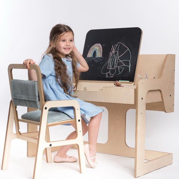 Adjustable Children Montessori Table and Chair Set Luula - Mint Green
