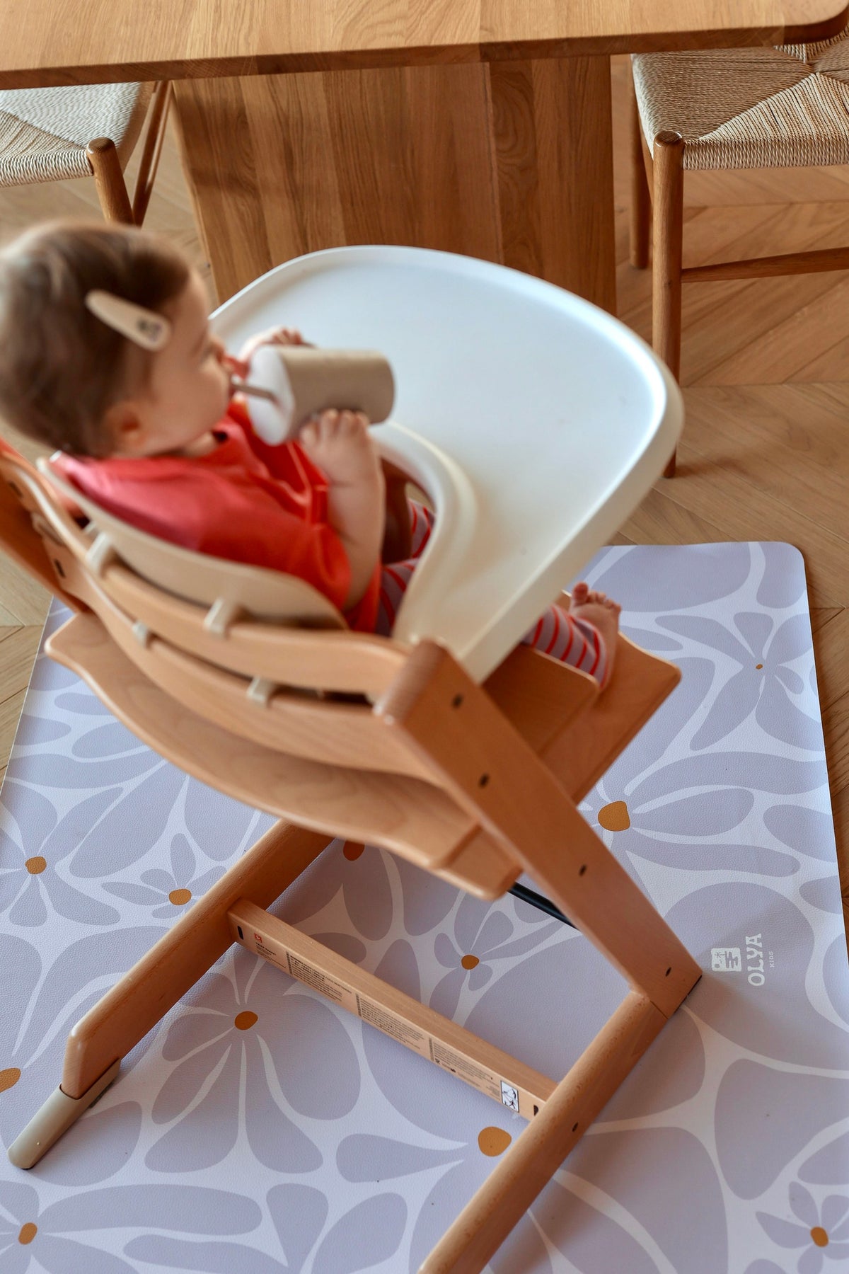 Kids Mealtime Floor Mat, Non-Slip & Waterproof - Daisy Lavender