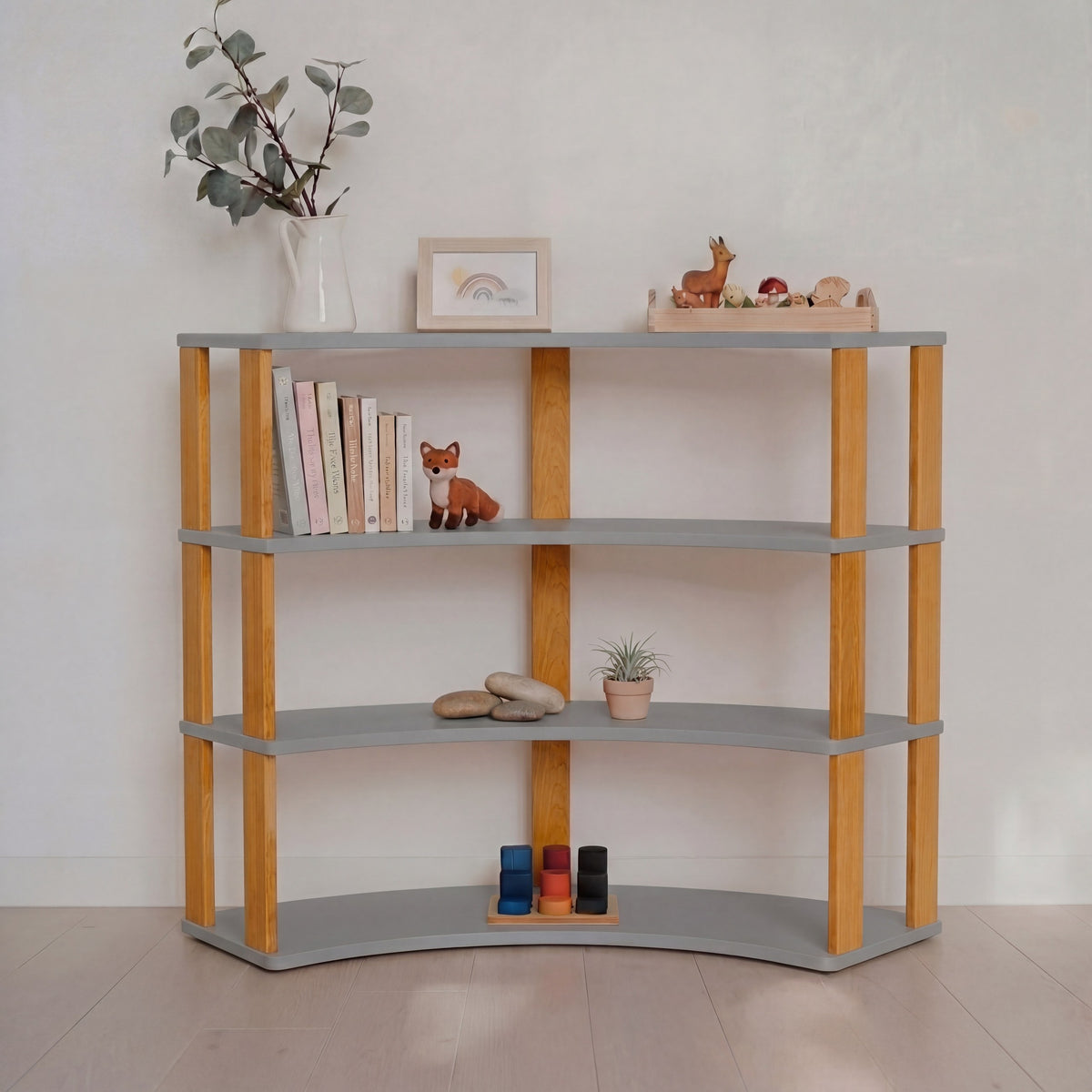 Modular Montessori Shelf Arch - 4 Shelves - Light grey/brownish oil