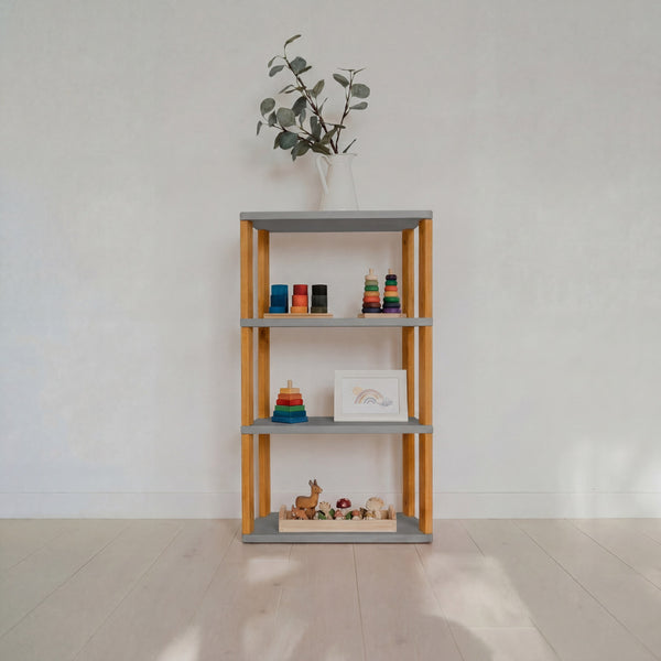 Modular Montessori Shelf Straight Mini - 4 Shelves - Light grey/brownish oil