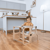 STEP'n'SIT® Convertible 2-in-1 Helper Tower/Table With Support Legs - Natural wood