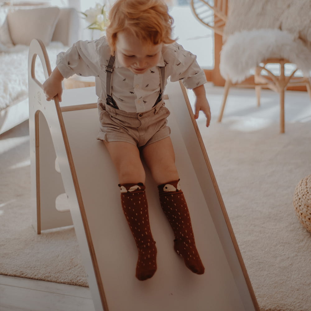 MeowBaby Wooden Indoor Slide, Scandi – White