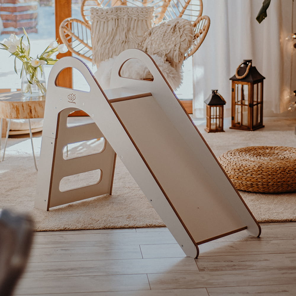 MeowBaby wooden indoor Scandi slide in white for children
