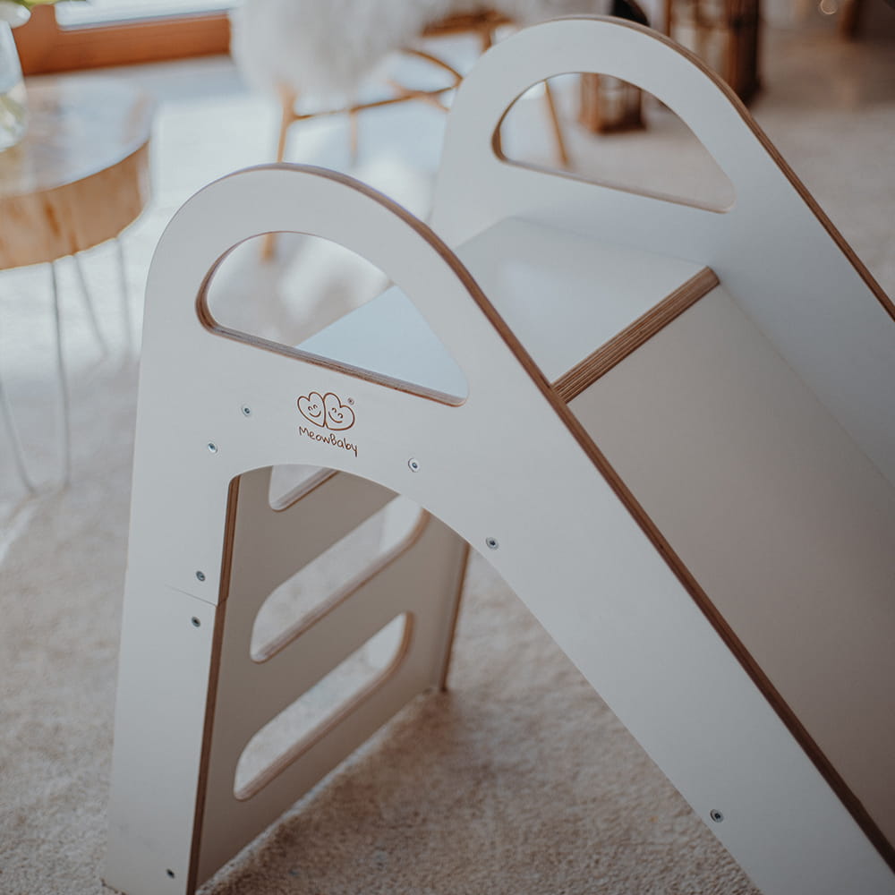 MeowBaby Wooden Indoor Slide, Scandi – White