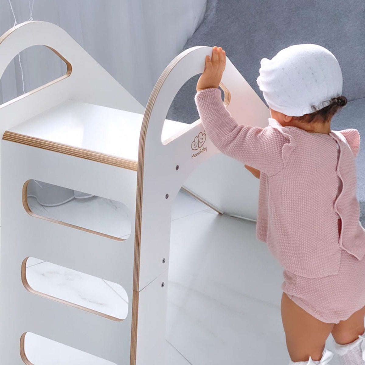 MeowBaby Wooden Indoor Slide, Scandi – White
