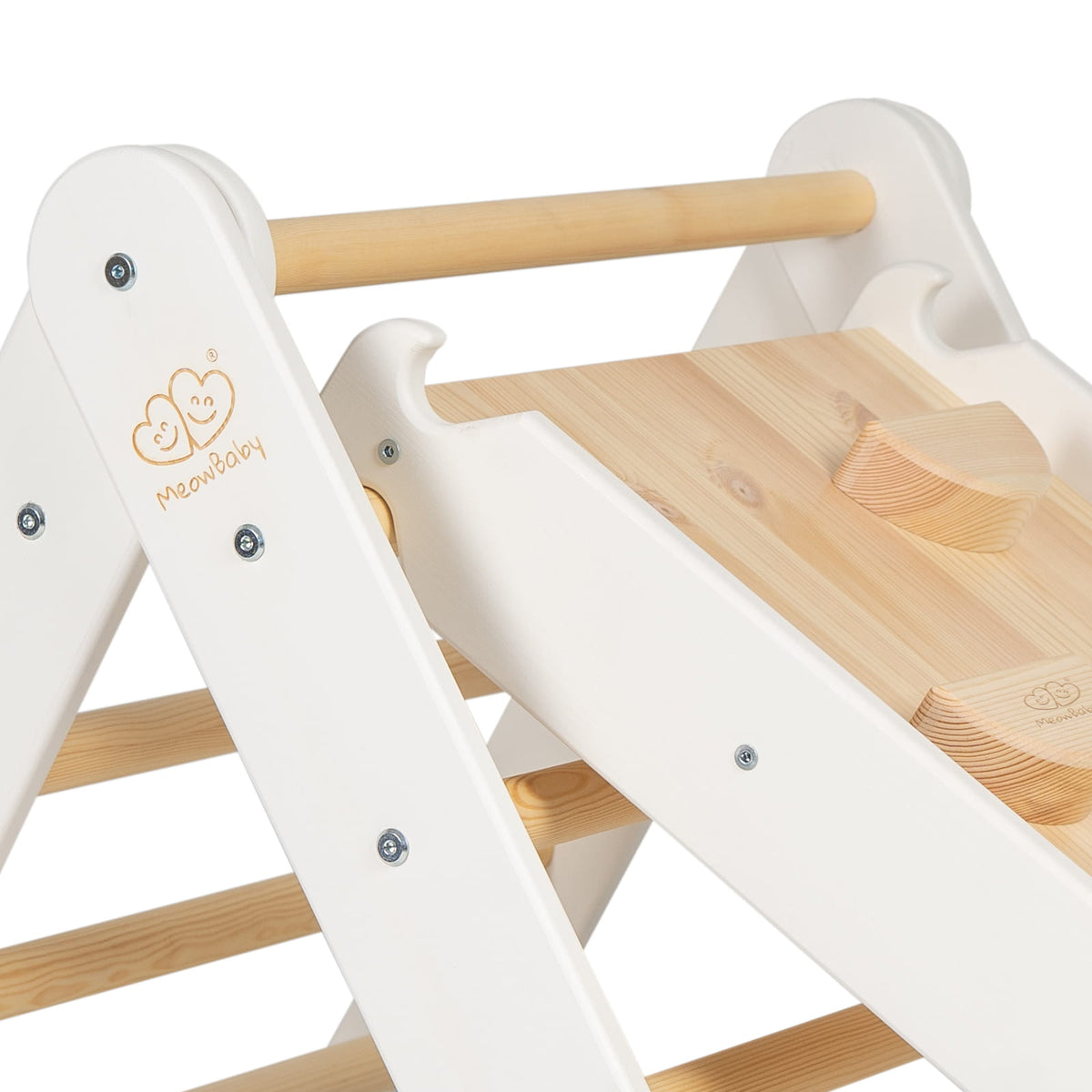 MeowBaby Wooden Climbing Ladder with Slide – White