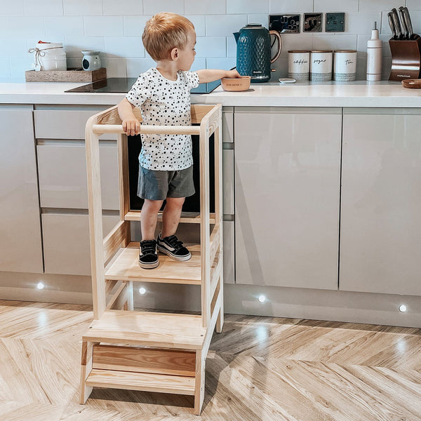 MeowBaby Wooden Kitchen Helper for Children with Board - Natural