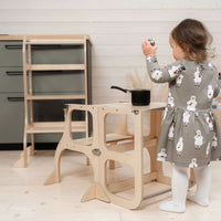 STEP'n'SIT® Convertible 2-in-1 Helper Tower/Table With Support Legs - Natural wood